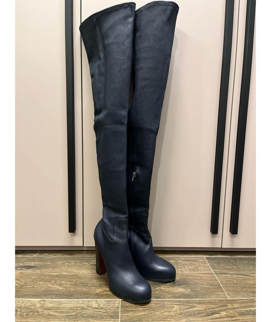 CELINE Темно-синие кожаные ботфорты, фото 9