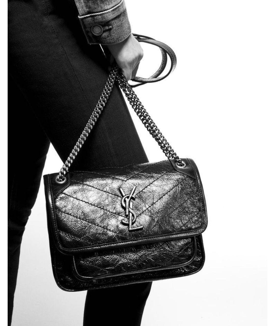 SAINT LAURENT Черная кожаная сумка тоут, фото 4