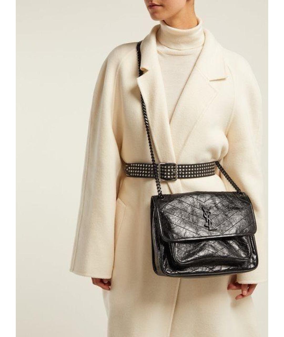 SAINT LAURENT Черная кожаная сумка тоут, фото 6