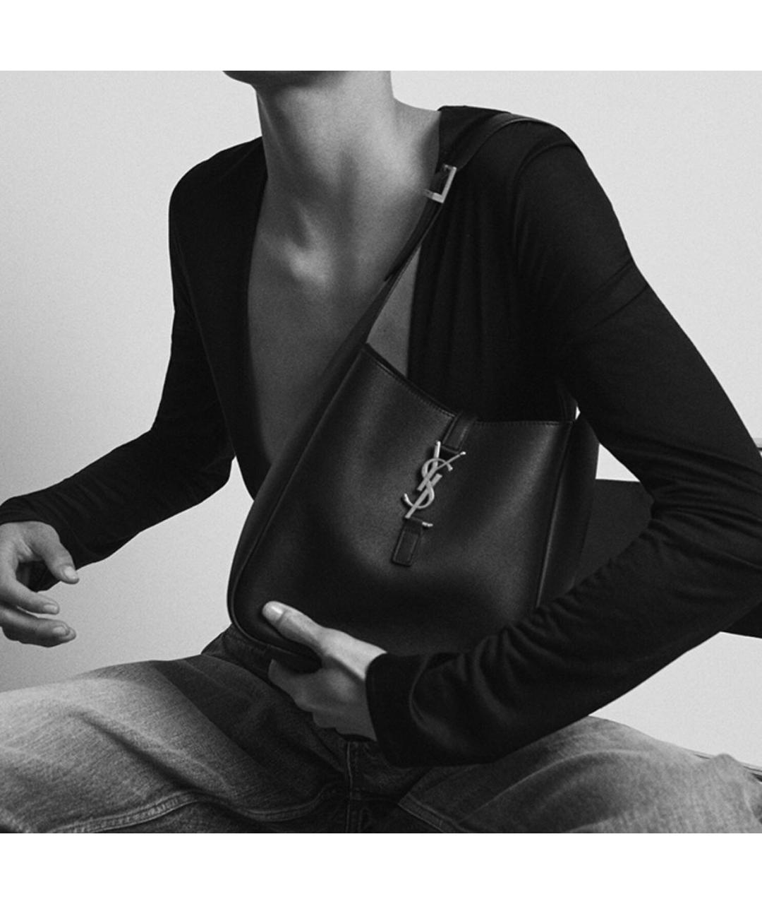 SAINT LAURENT Черная кожаная сумка тоут, фото 3