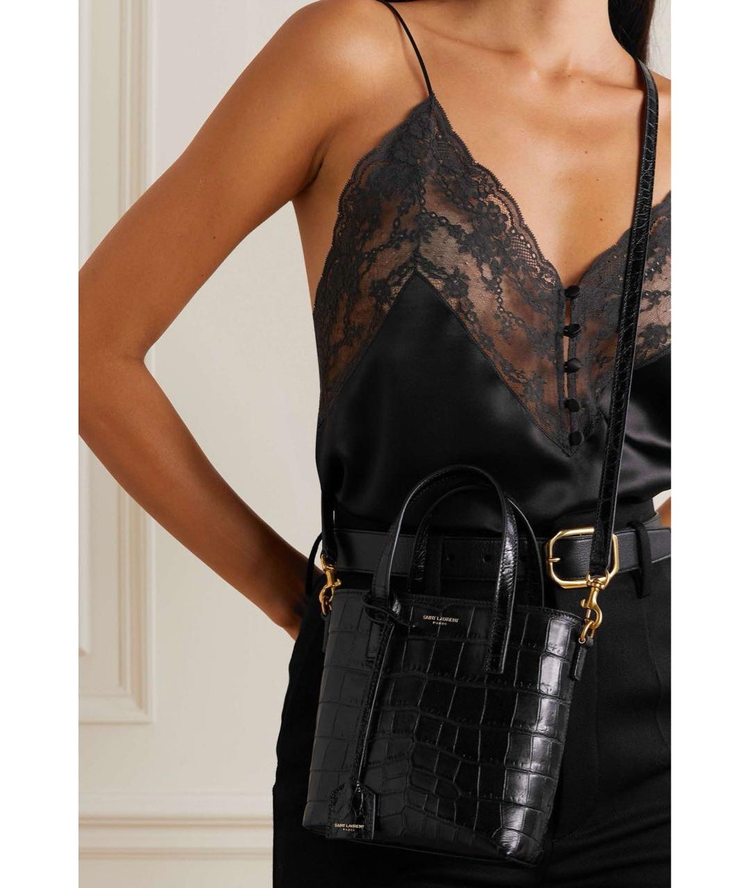 SAINT LAURENT Черная кожаная сумка с короткими ручками, фото 4