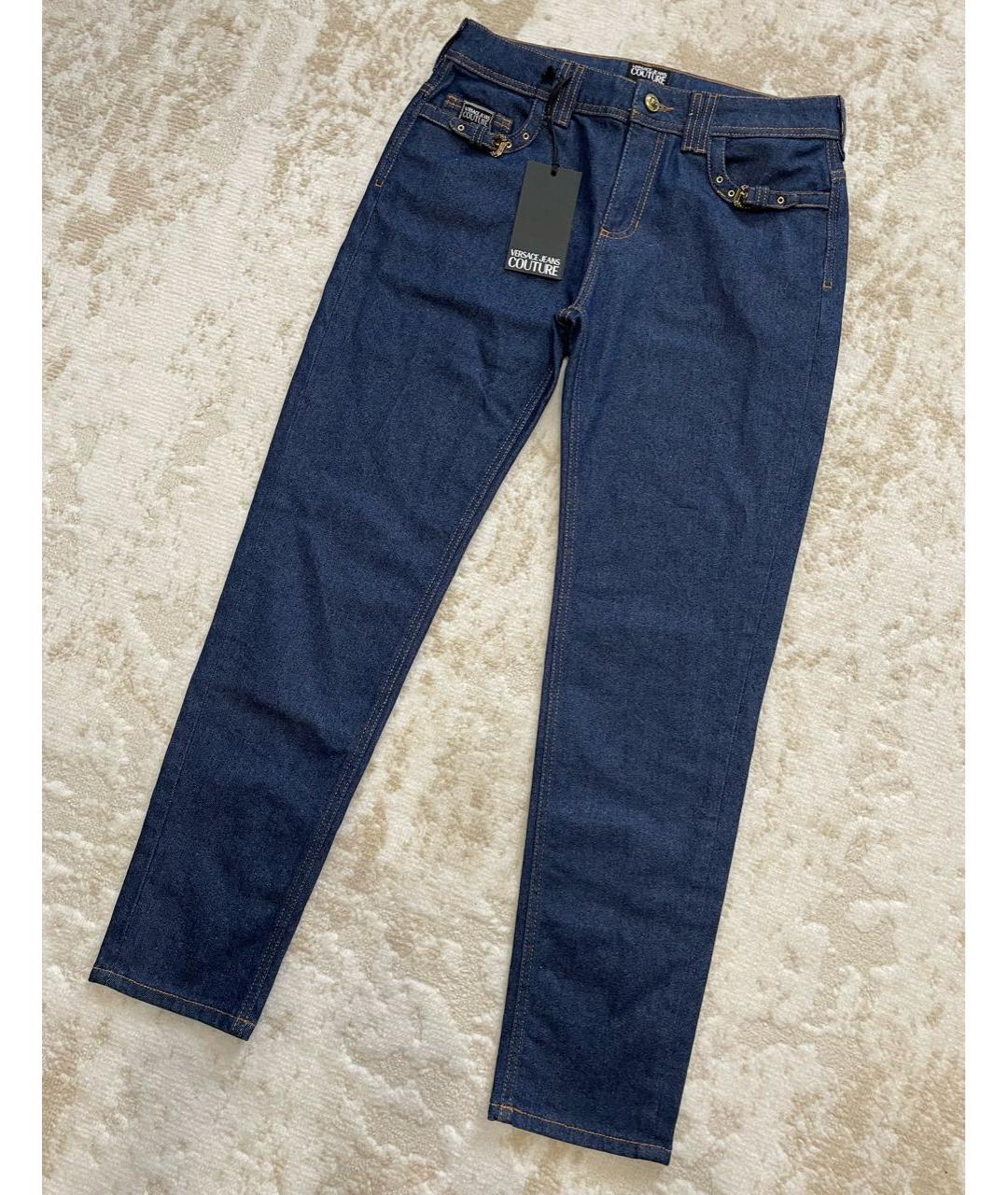 VERSACE JEANS COUTURE Синие хлопко-эластановые джинсы слим, фото 9