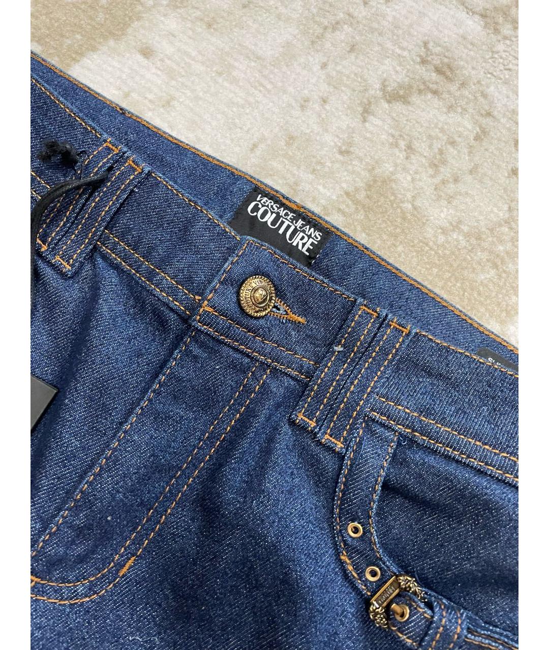 VERSACE JEANS COUTURE Синие хлопко-эластановые джинсы слим, фото 6