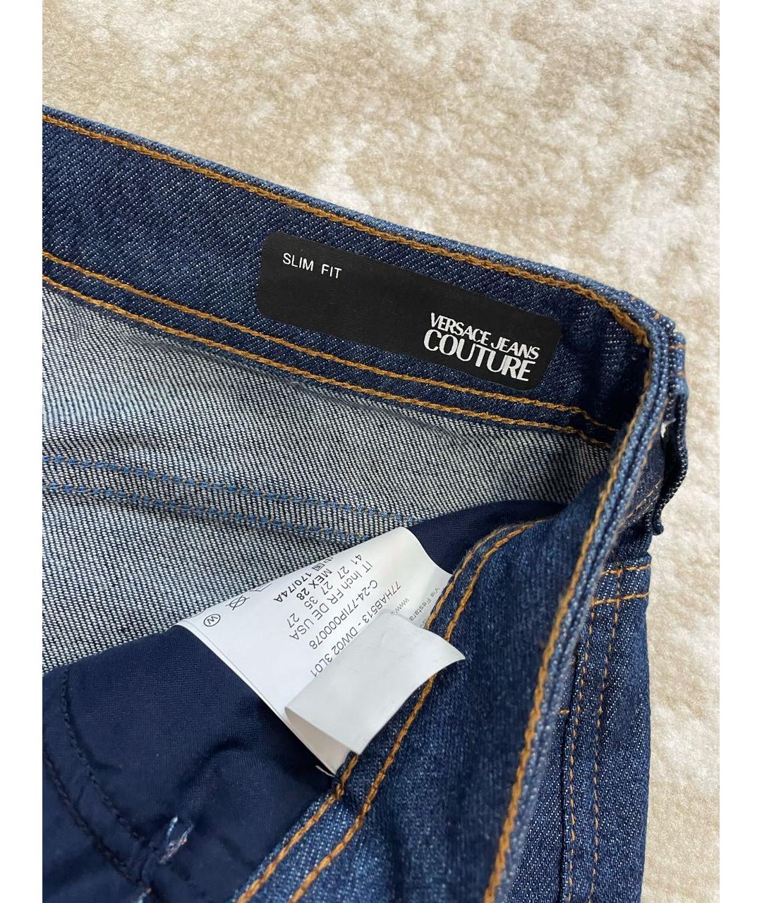 VERSACE JEANS COUTURE Синие хлопко-эластановые джинсы слим, фото 3