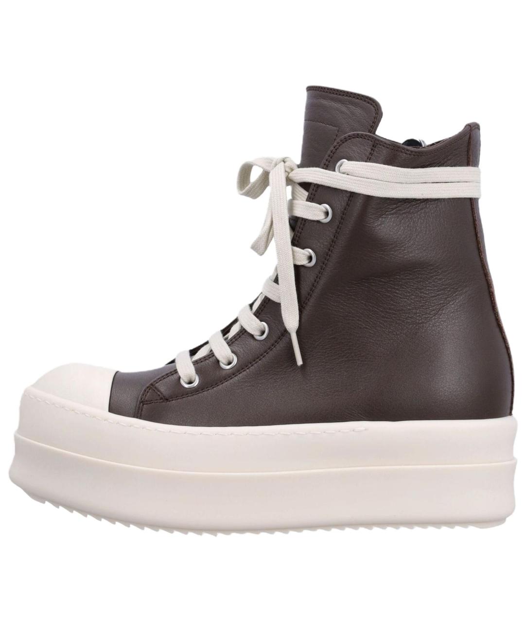 RICK OWENS Коричневые кожаные кроссовки, фото 2