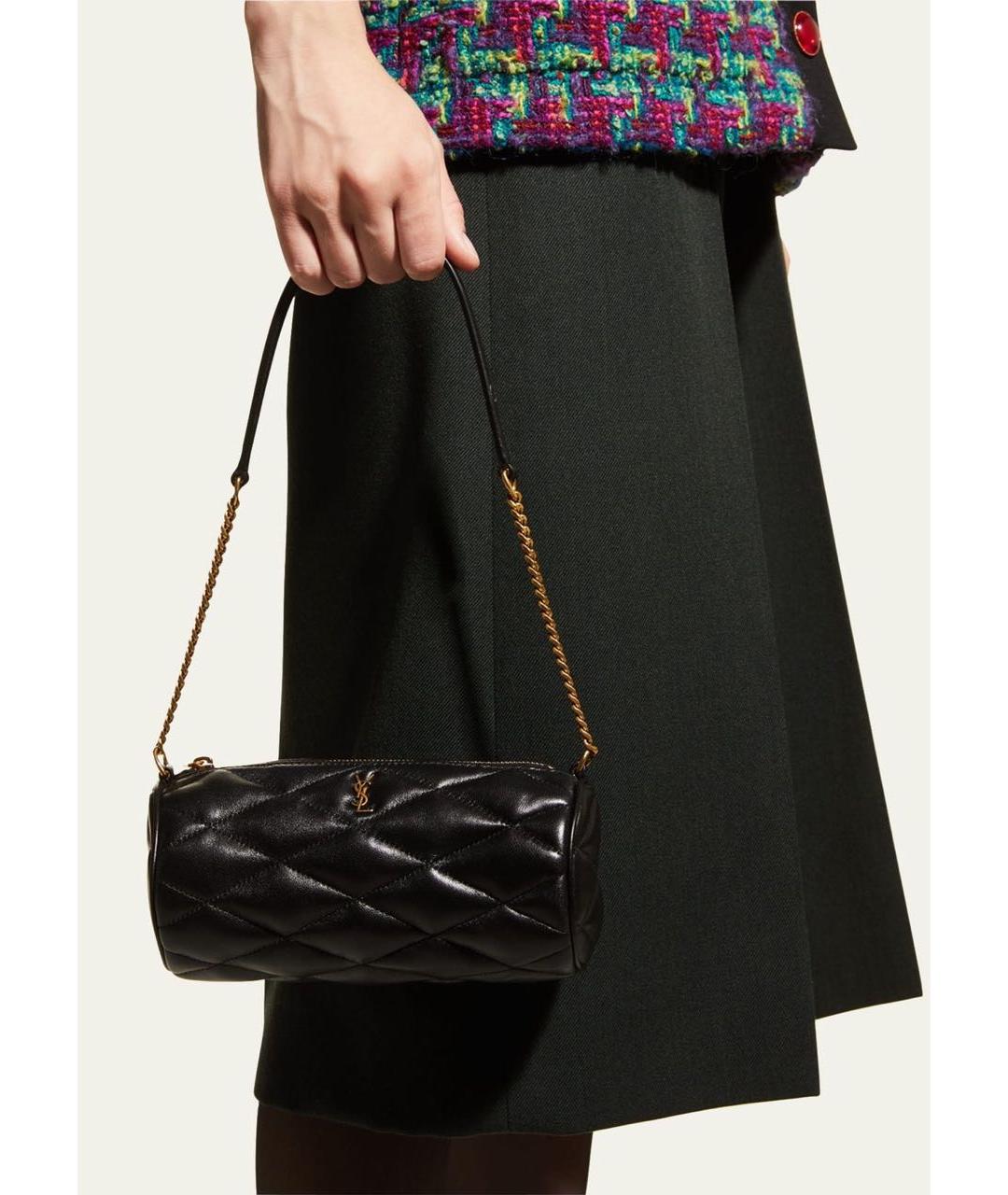 SAINT LAURENT Черная кожаная сумка с короткими ручками, фото 3