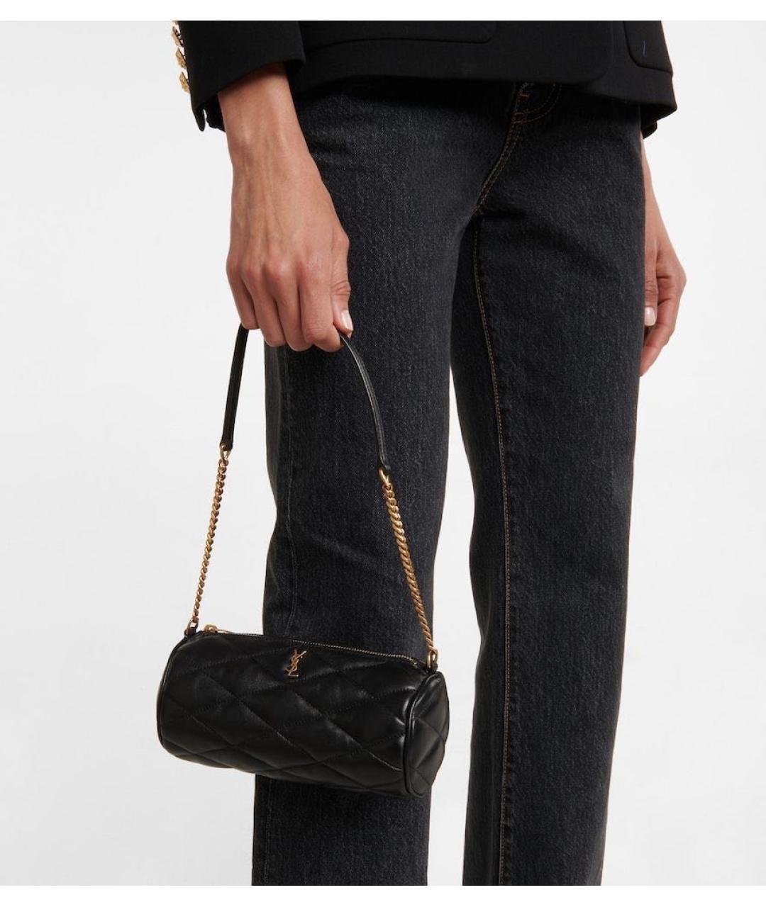 SAINT LAURENT Черная кожаная сумка с короткими ручками, фото 4