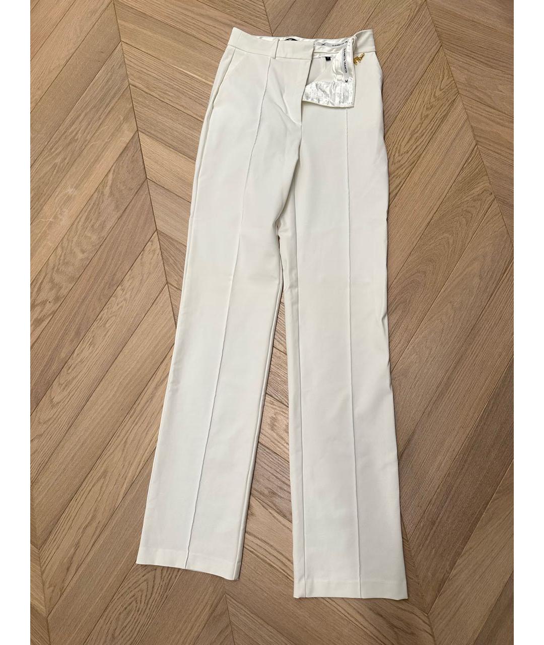 ELISABETTA FRANCHI Белые полиэстеровые прямые брюки, фото 2
