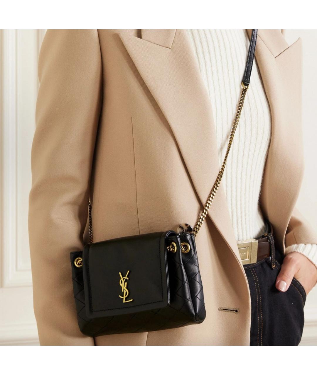 SAINT LAURENT Черная кожаная сумка через плечо, фото 3