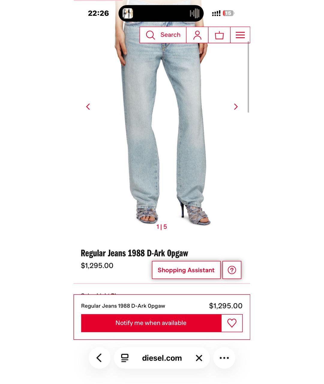 DIESEL Голубые хлопковые прямые джинсы, фото 6