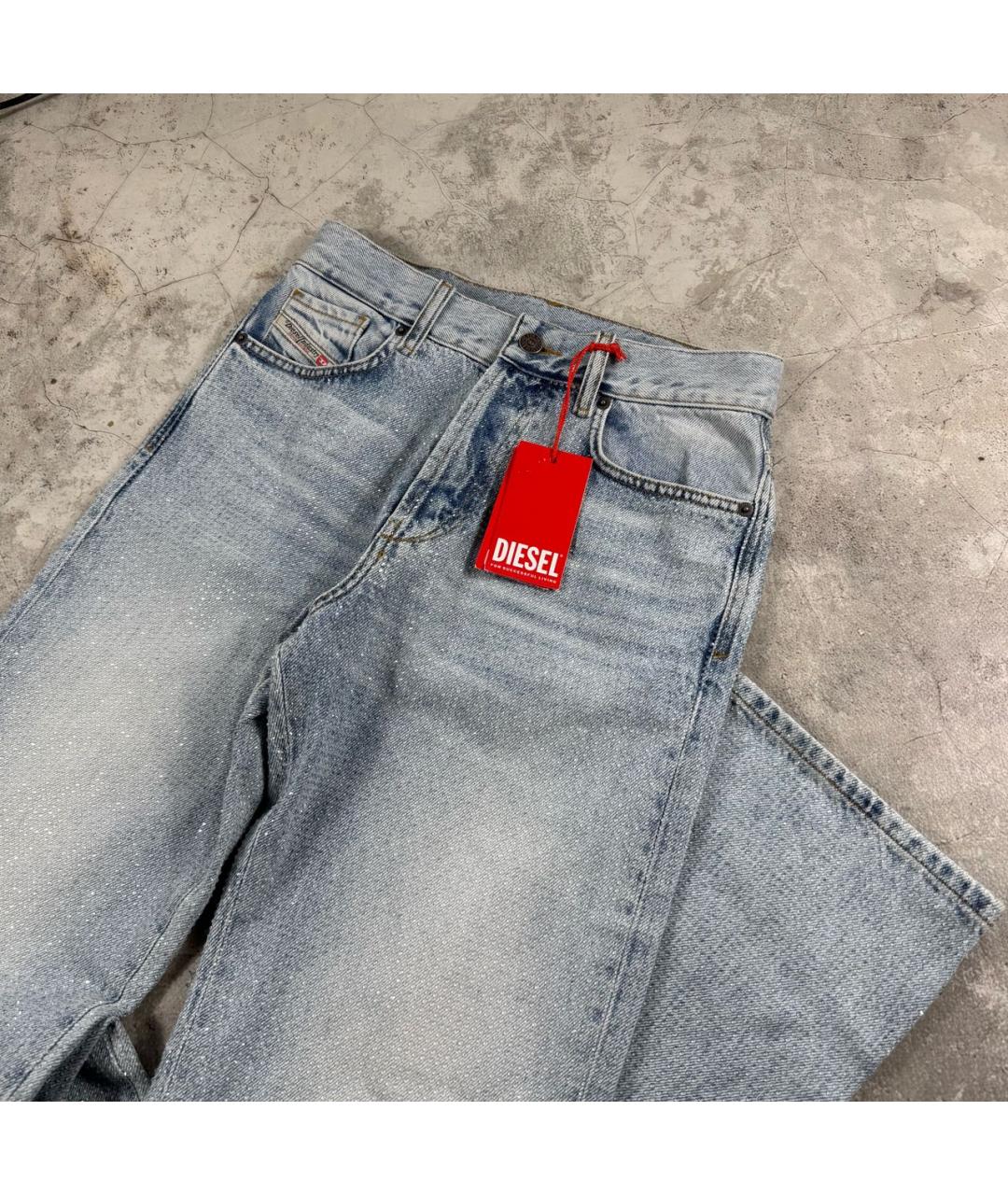 DIESEL Голубые хлопковые прямые джинсы, фото 4