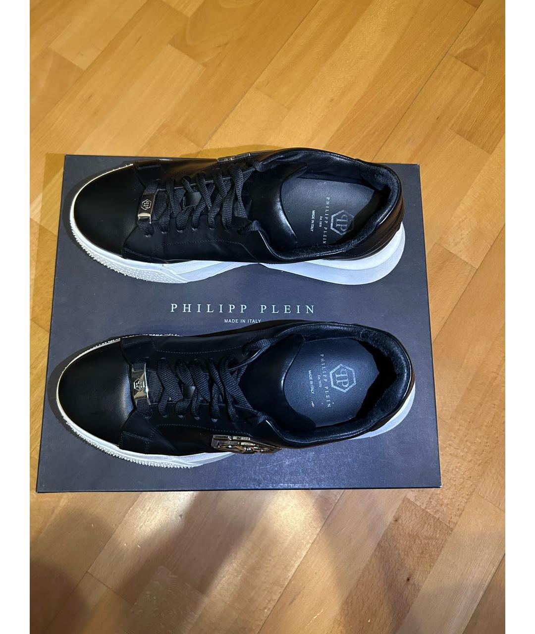 PHILIPP PLEIN Черные кожаные низкие кроссовки / кеды, фото 5