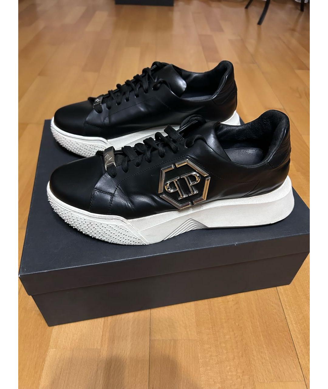 PHILIPP PLEIN Черные кожаные низкие кроссовки / кеды, фото 3