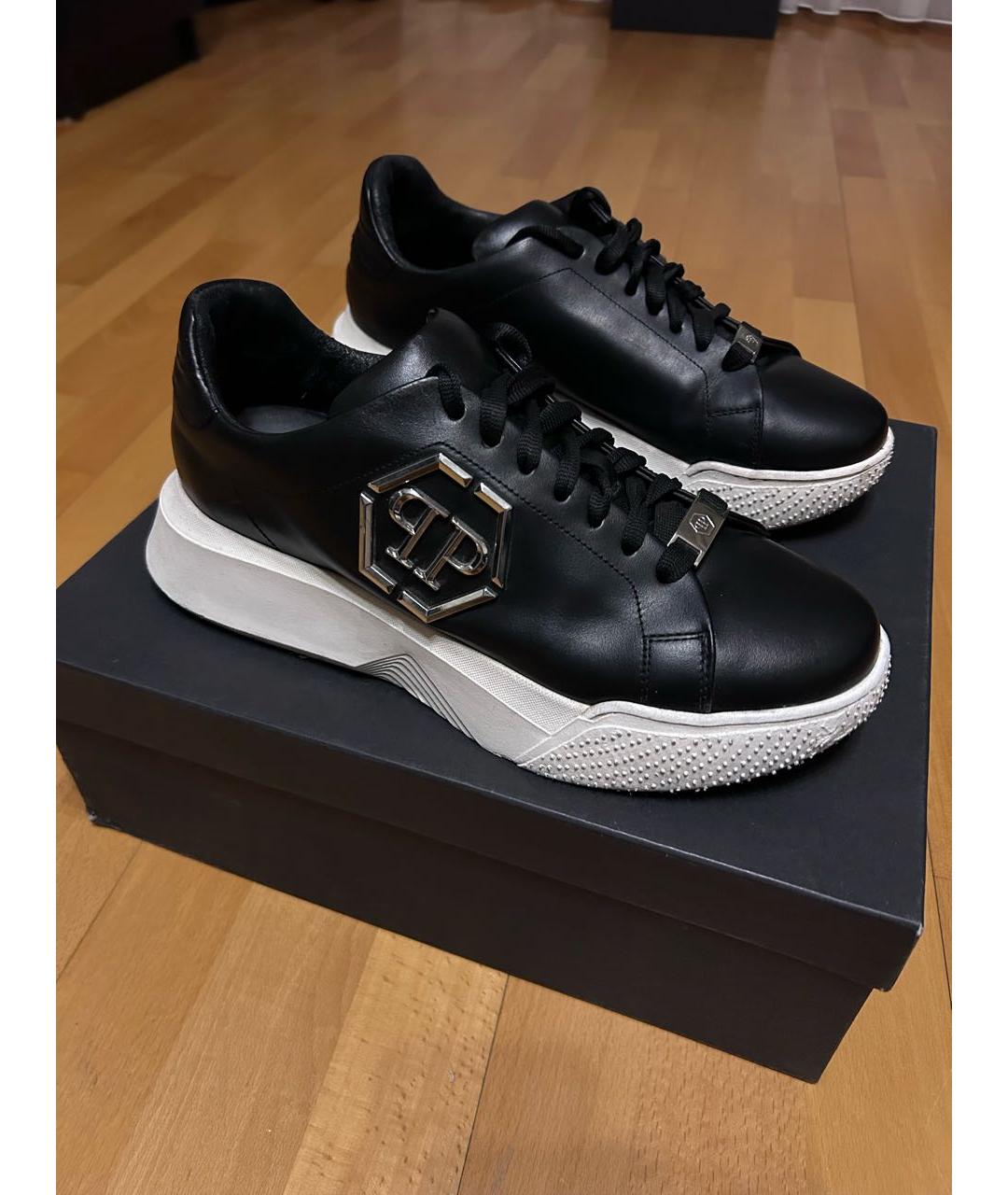 PHILIPP PLEIN Черные кожаные низкие кроссовки / кеды, фото 2