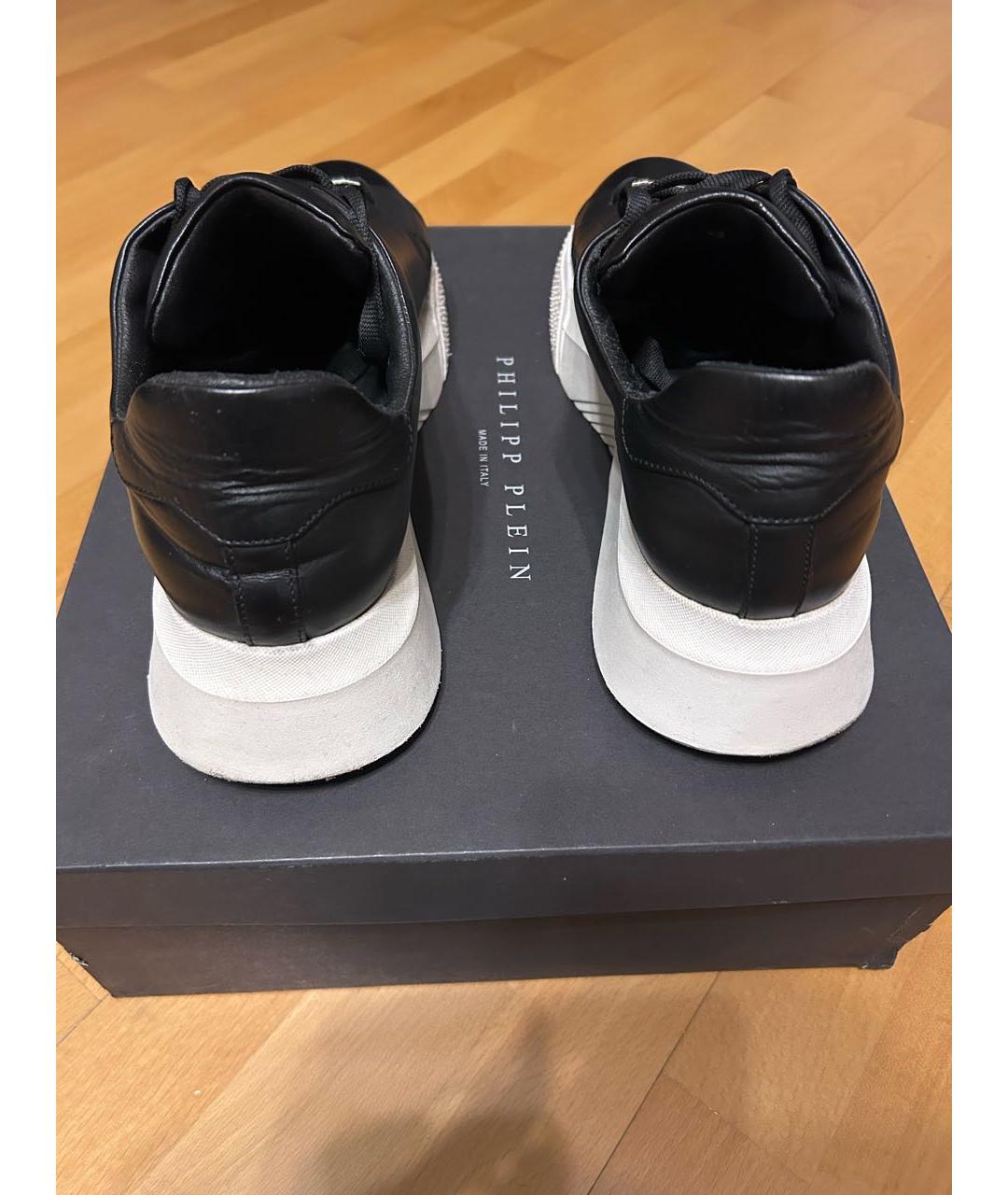 PHILIPP PLEIN Черные кожаные низкие кроссовки / кеды, фото 4