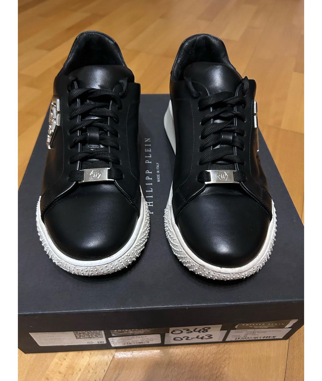 PHILIPP PLEIN Черные кожаные низкие кроссовки / кеды, фото 6