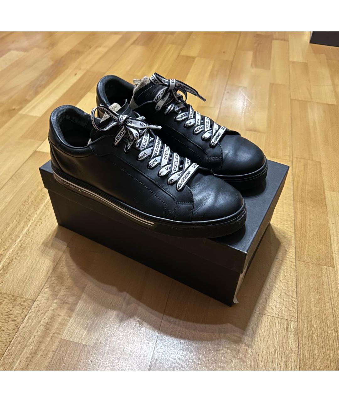 DOLCE&GABBANA Черные кожаные низкие кроссовки / кеды, фото 2