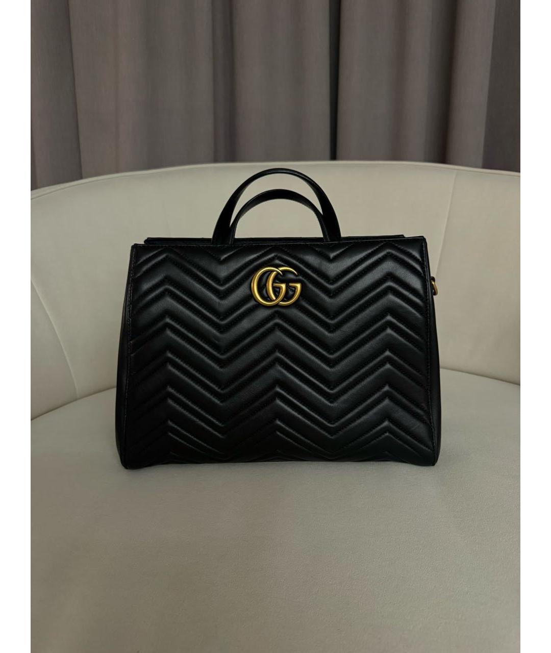 GUCCI Черная кожаная сумка тоут, фото 5