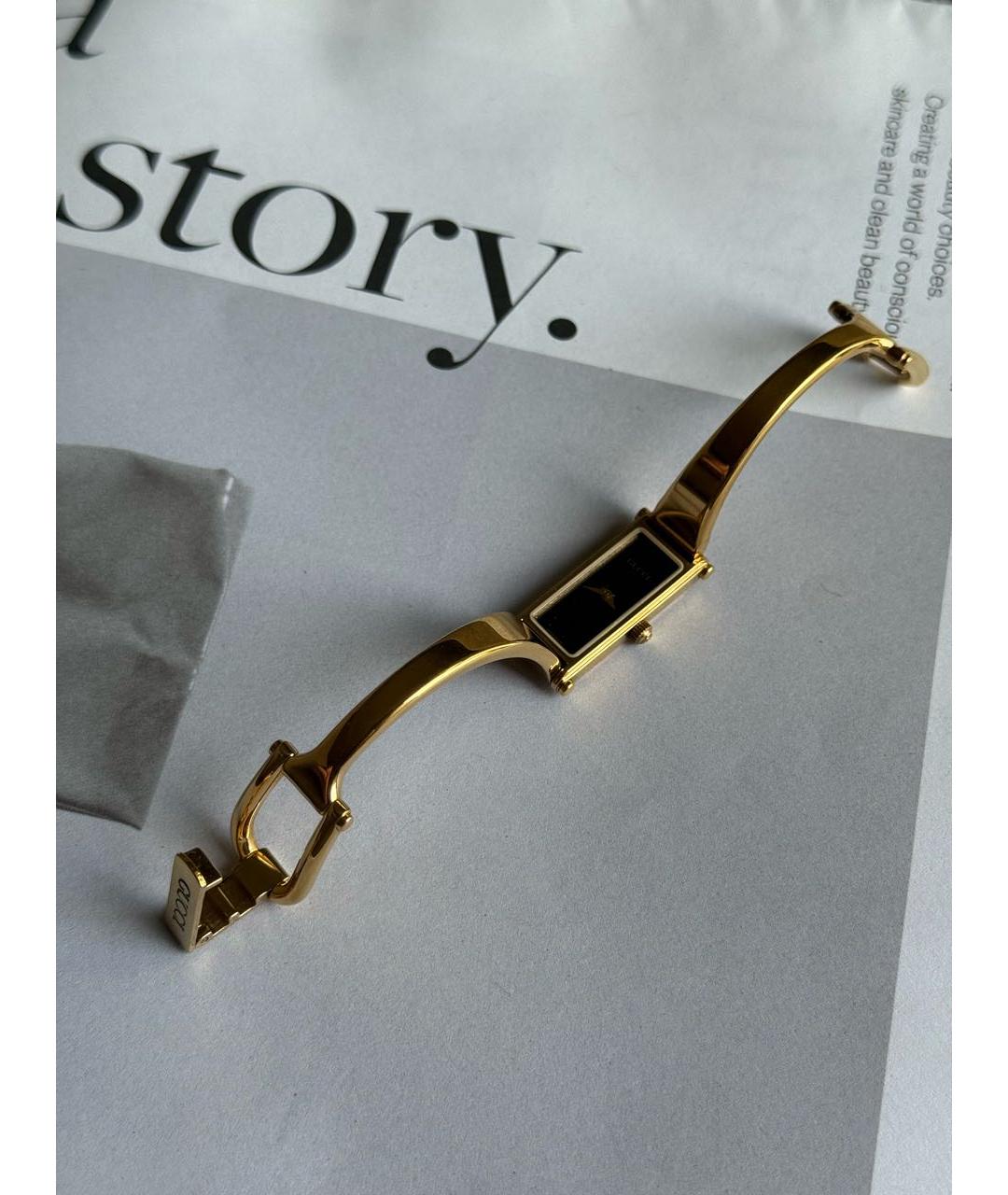 GUCCI Черные позолоченные часы, фото 8