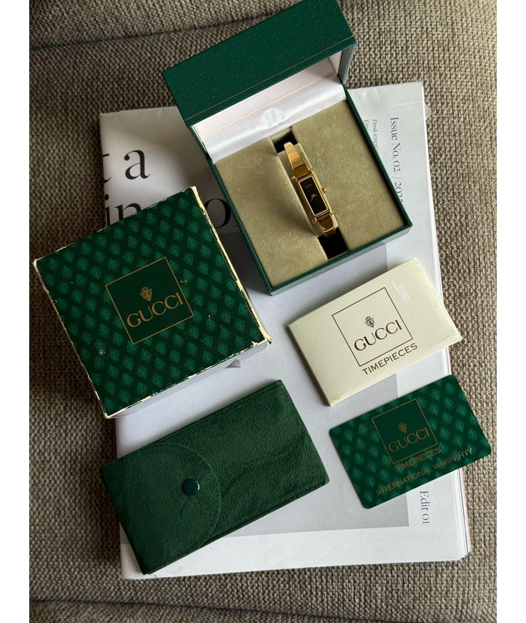 GUCCI Черные позолоченные часы, фото 4