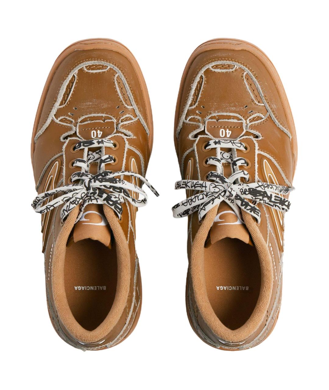 BALENCIAGA Коричневые кожаные низкие кроссовки / кеды, фото 4