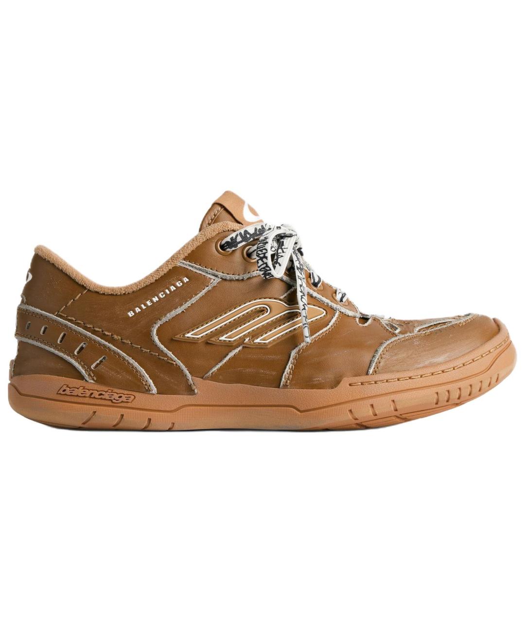 BALENCIAGA Коричневые кожаные низкие кроссовки / кеды, фото 1