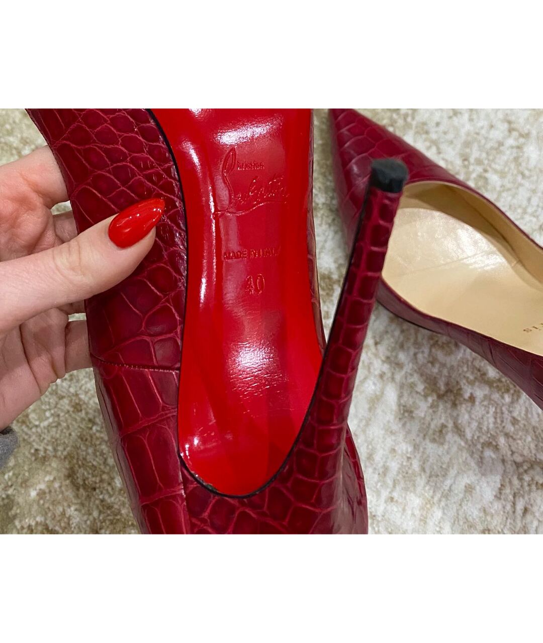 CHRISTIAN LOUBOUTIN Красные туфли из экзотической кожи, фото 6