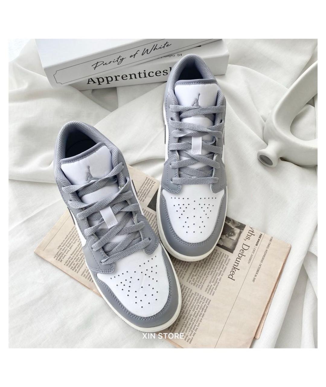 JORDAN Серые кожаные низкие кроссовки / кеды, фото 2