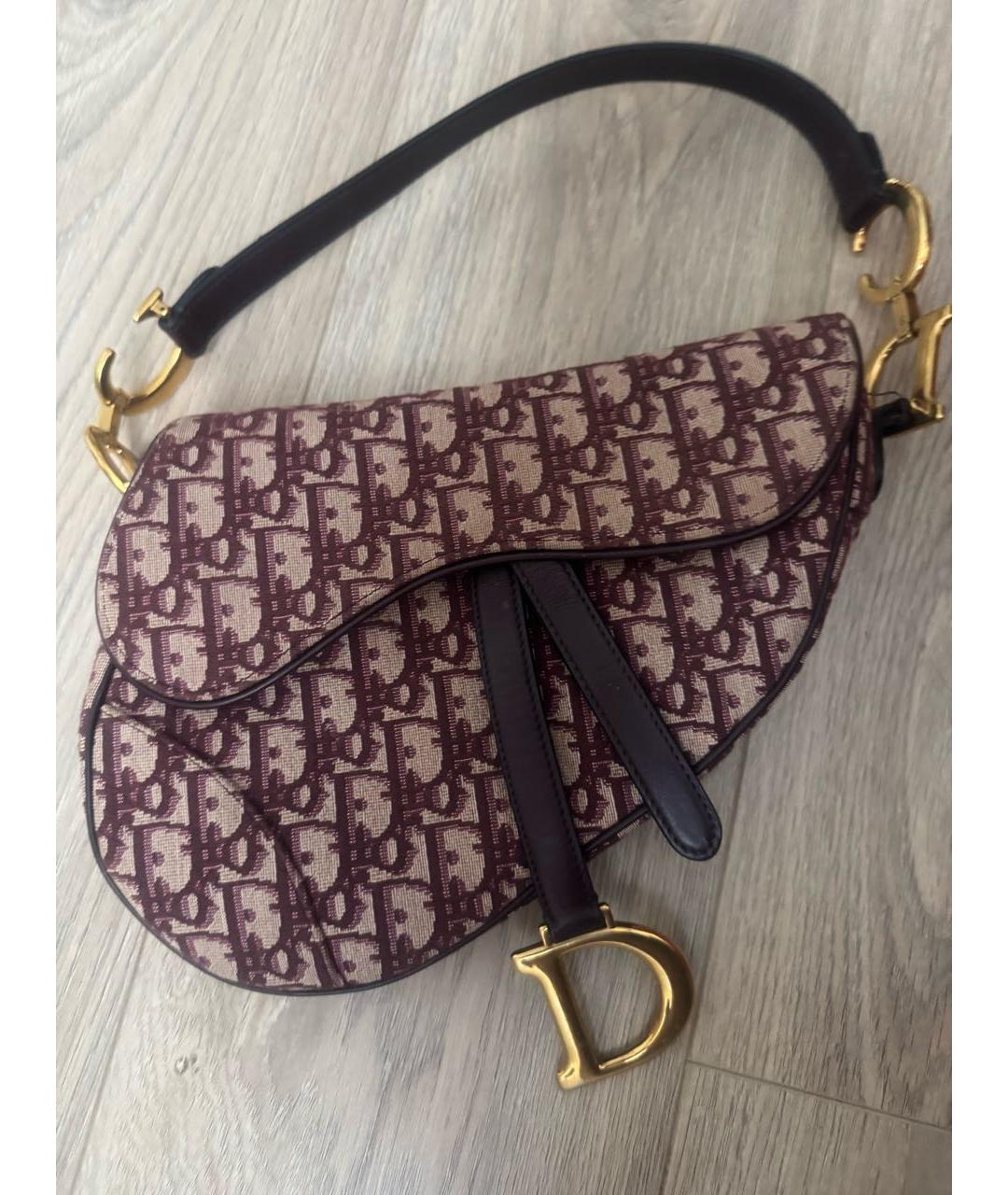 CHRISTIAN DIOR Бордовая жаккардовая сумка через плечо, фото 5