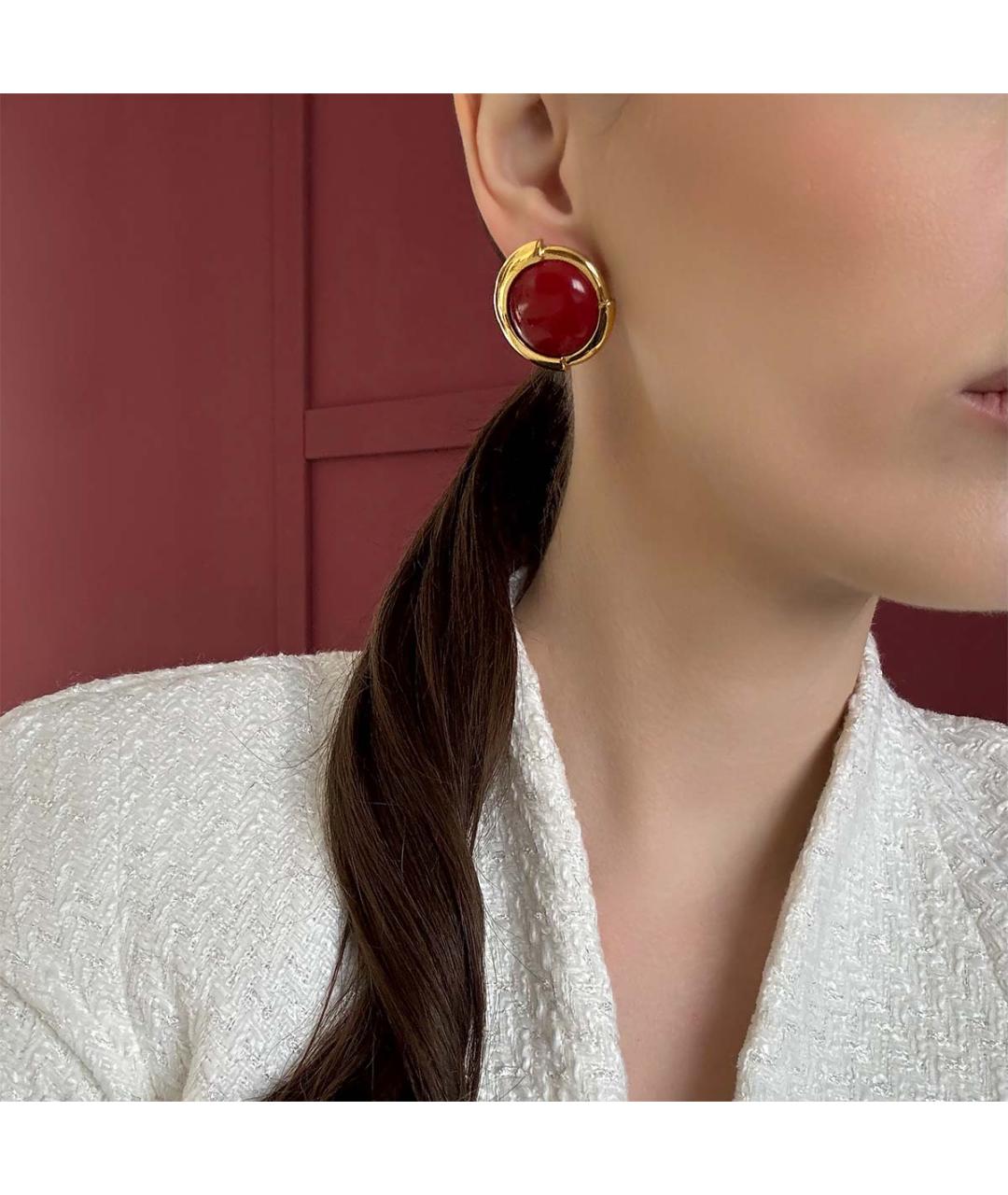 MONET Бордовые позолоченные серьги, фото 3