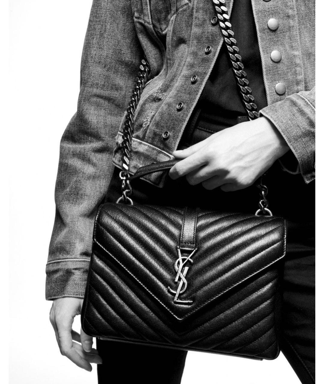 SAINT LAURENT Черная кожаная сумка через плечо, фото 3