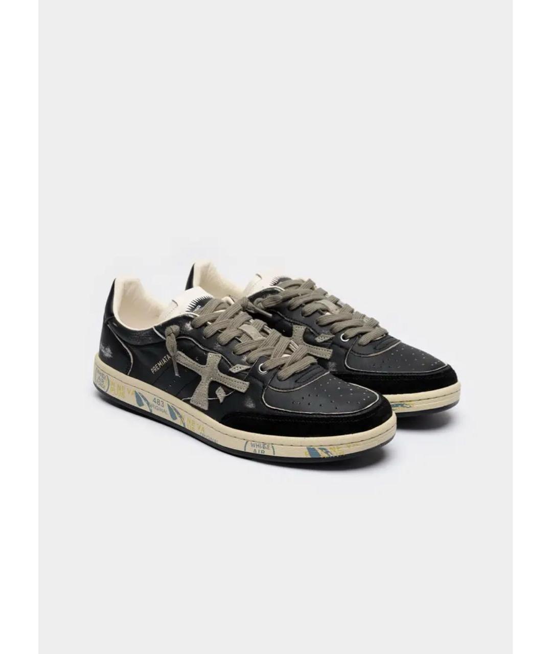 PREMIATA Черные кожаные низкие кроссовки / кеды, фото 2