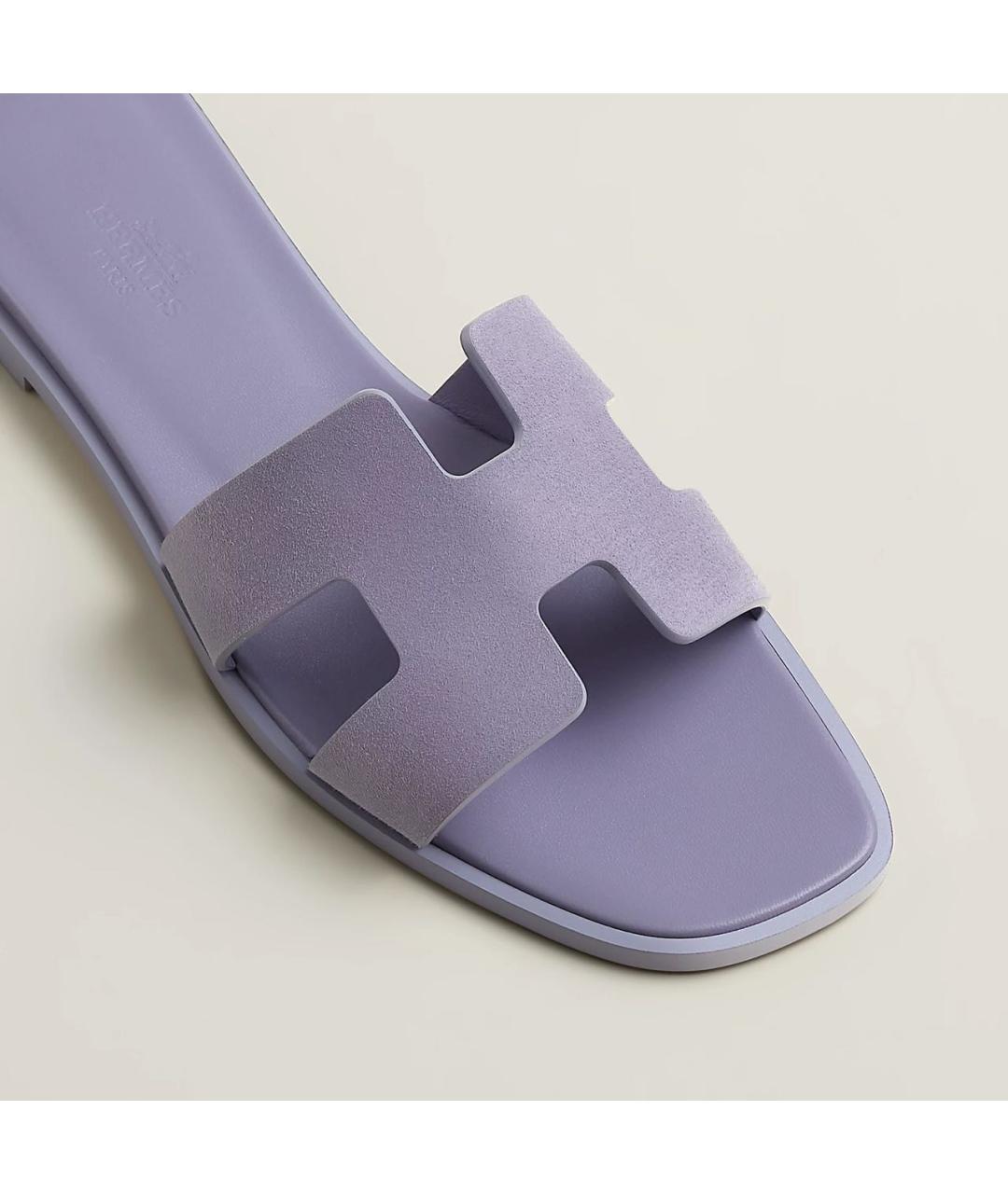 HERMES Фиолетовые кожаные шлепанцы, фото 4