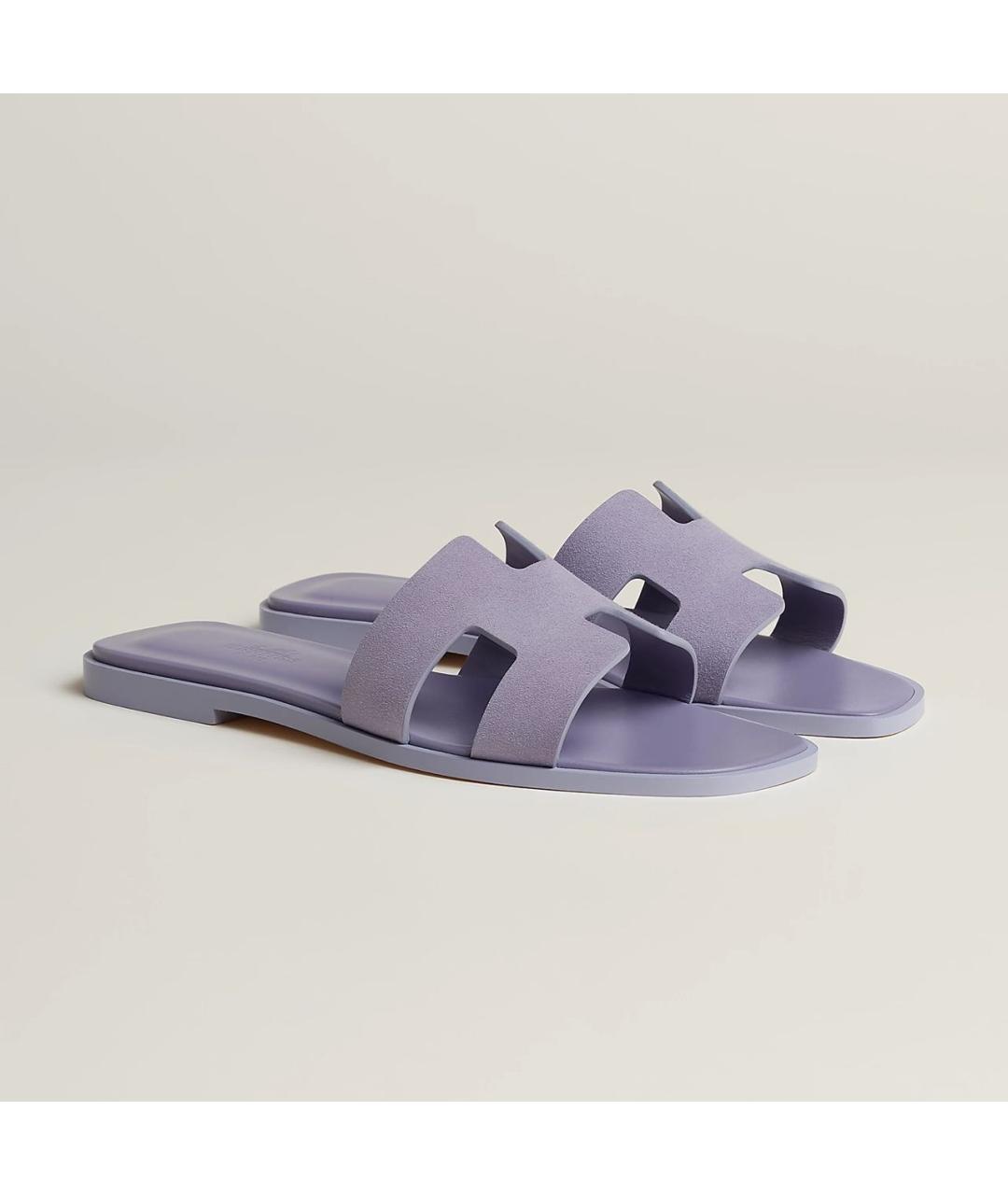 HERMES Фиолетовые кожаные шлепанцы, фото 2