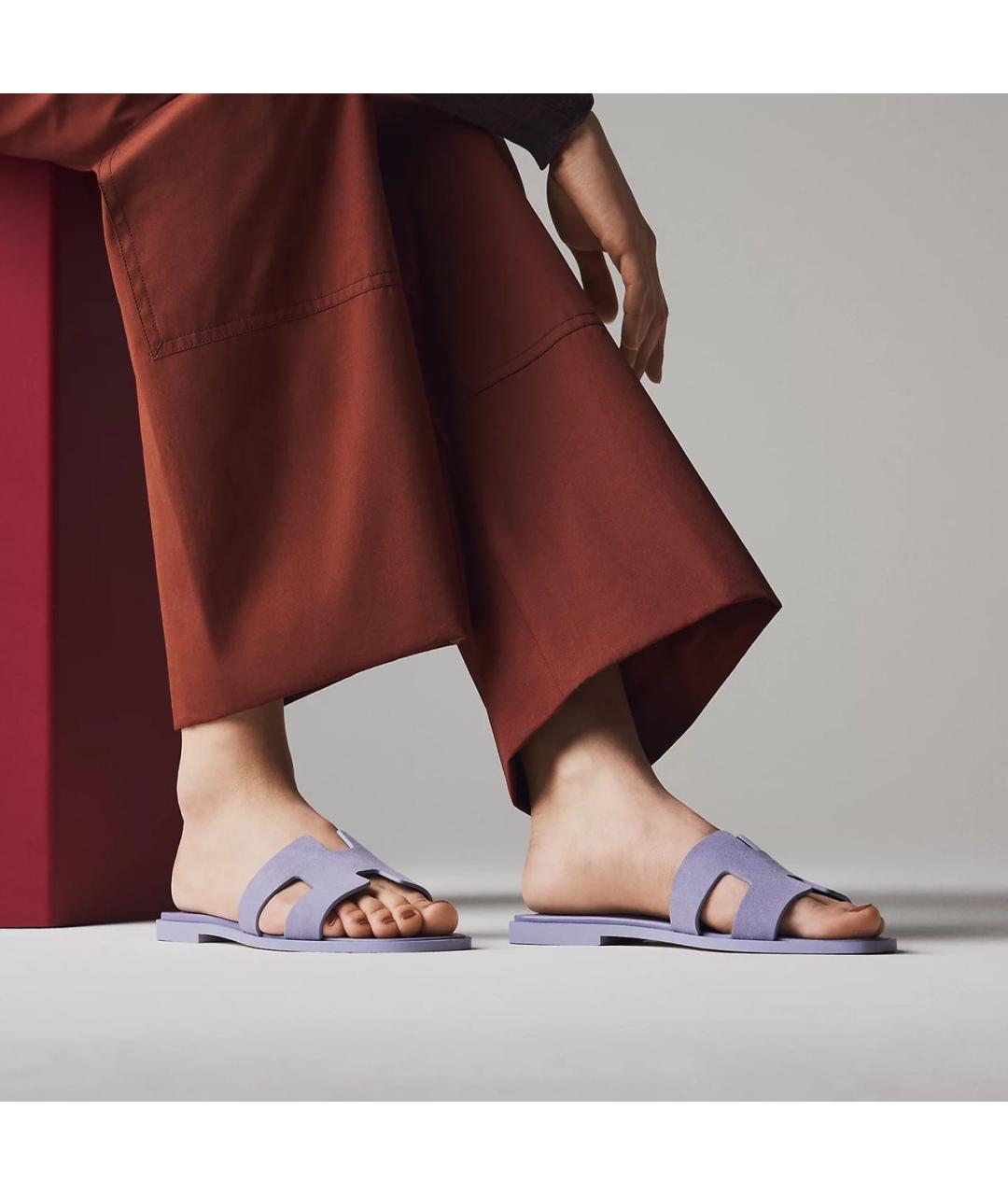 HERMES Фиолетовые кожаные шлепанцы, фото 5