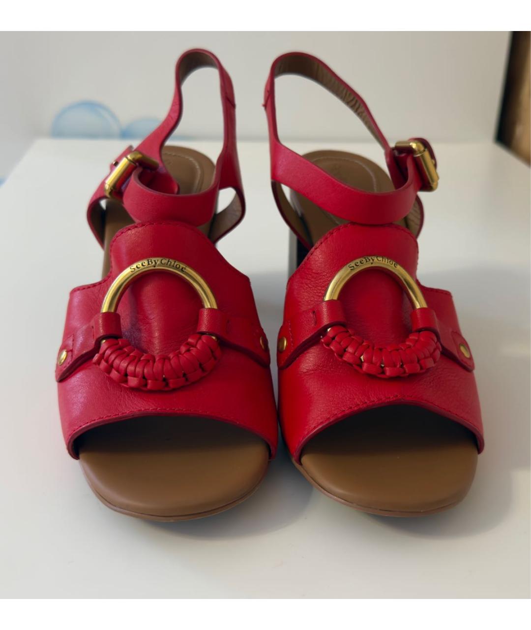 SEE BY CHLOE Красные кожаные босоножки, фото 8