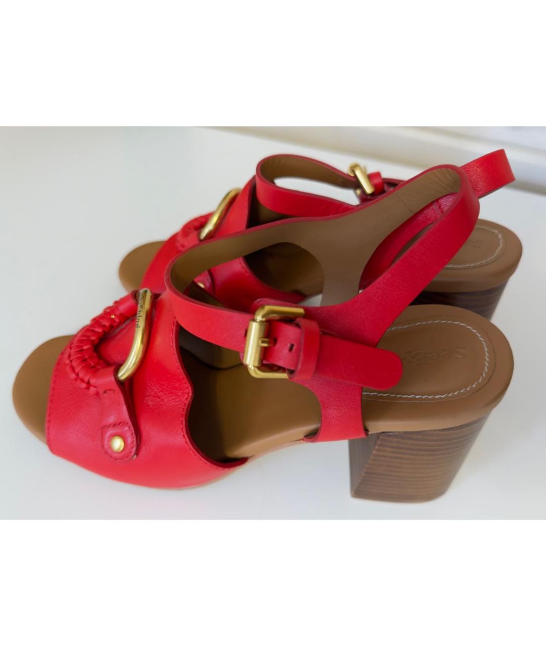 SEE BY CHLOE Красные кожаные босоножки, фото 3