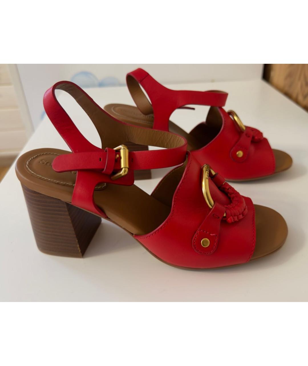 SEE BY CHLOE Красные кожаные босоножки, фото 9