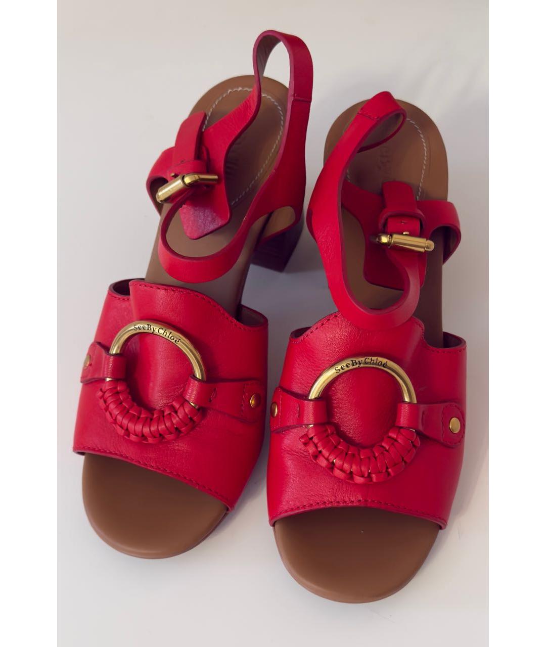 SEE BY CHLOE Красные кожаные босоножки, фото 2