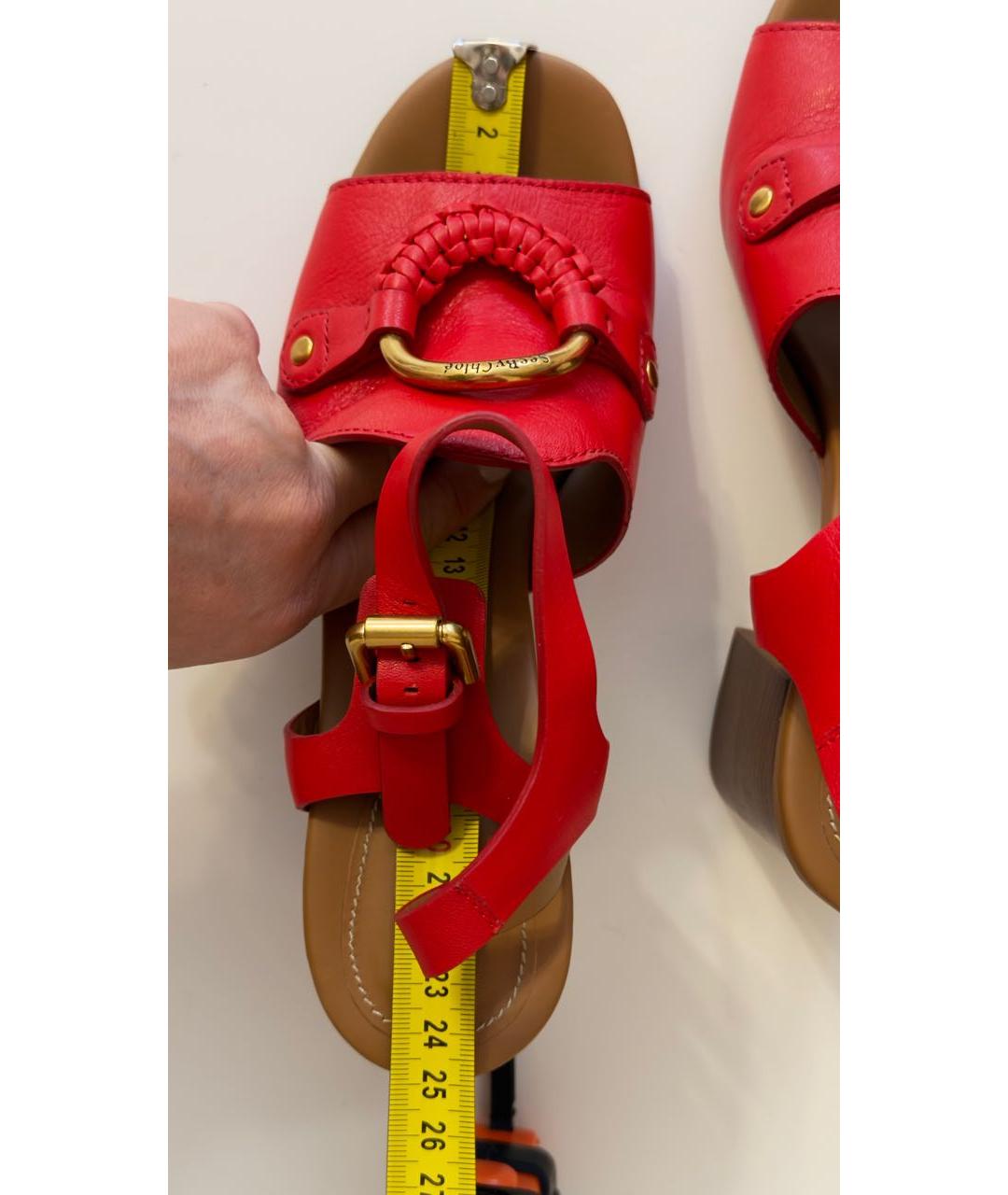 SEE BY CHLOE Красные кожаные босоножки, фото 6
