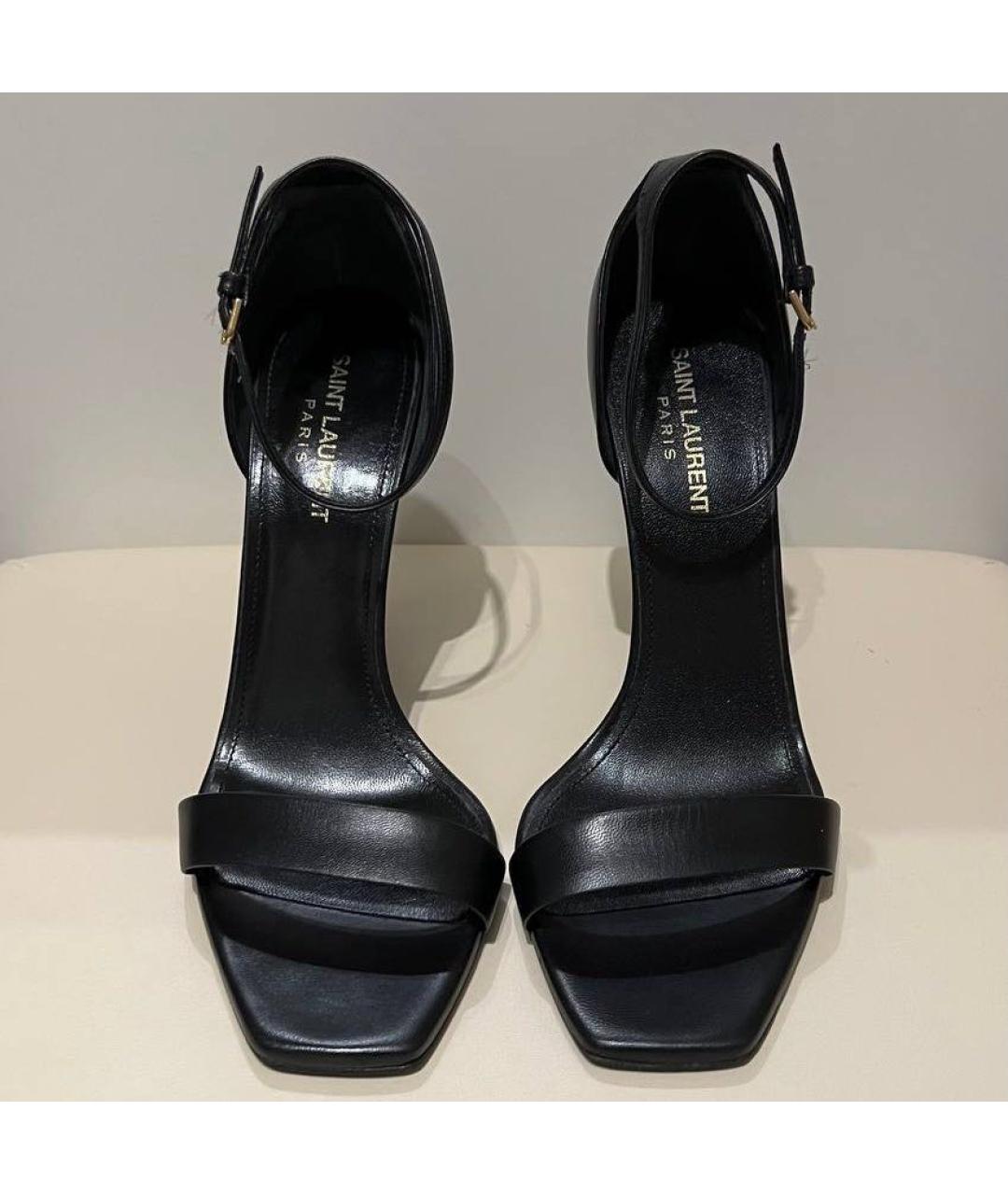 SAINT LAURENT Черные кожаные босоножки, фото 2