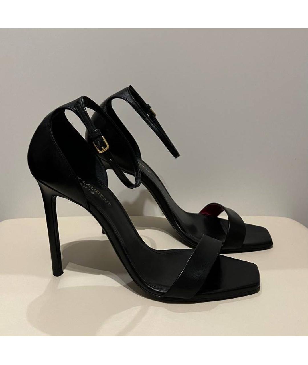 SAINT LAURENT Черные кожаные босоножки, фото 7