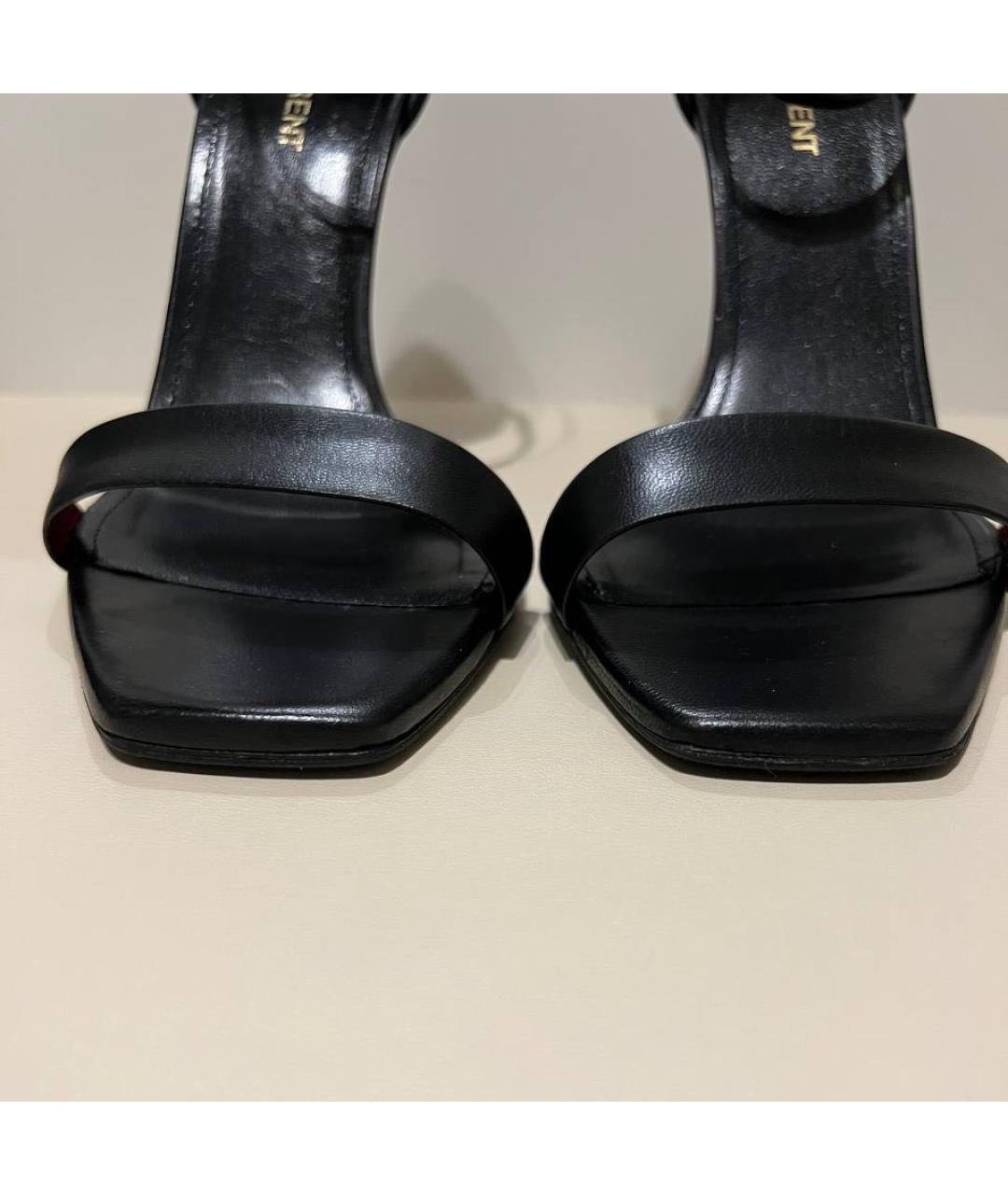 SAINT LAURENT Черные кожаные босоножки, фото 6