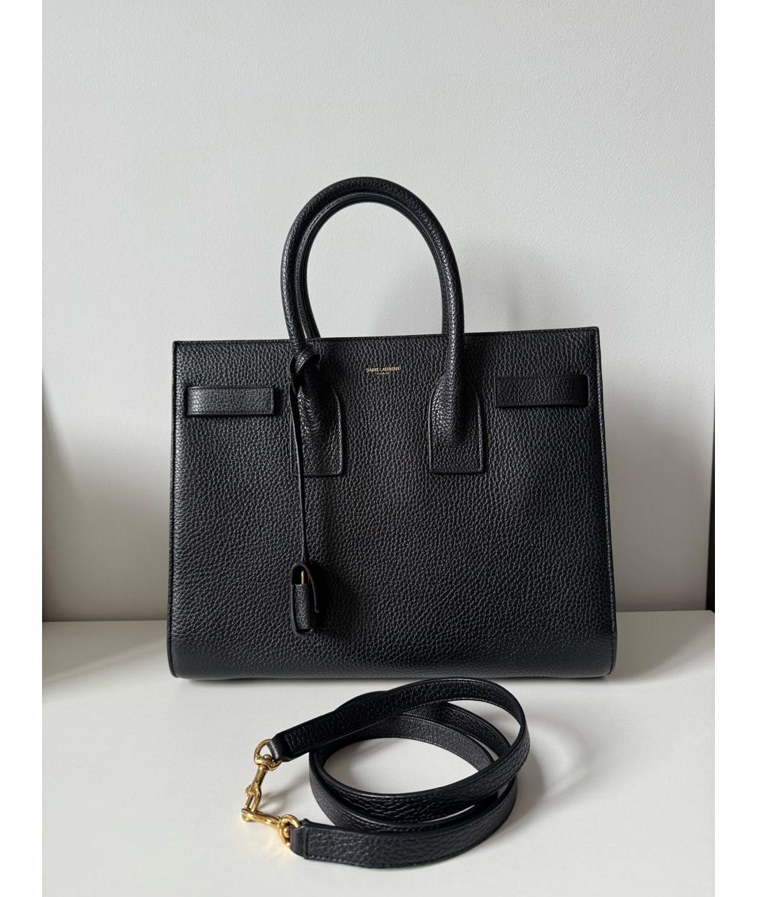 SAINT LAURENT Черная кожаная сумка тоут, фото 9