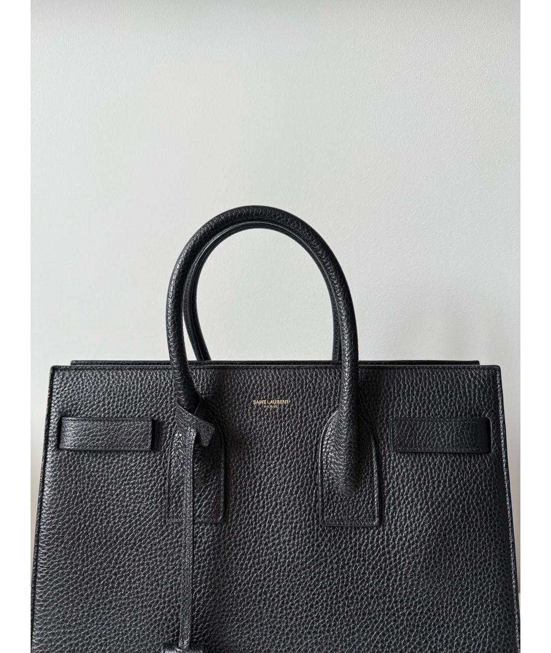 SAINT LAURENT Черная кожаная сумка тоут, фото 6
