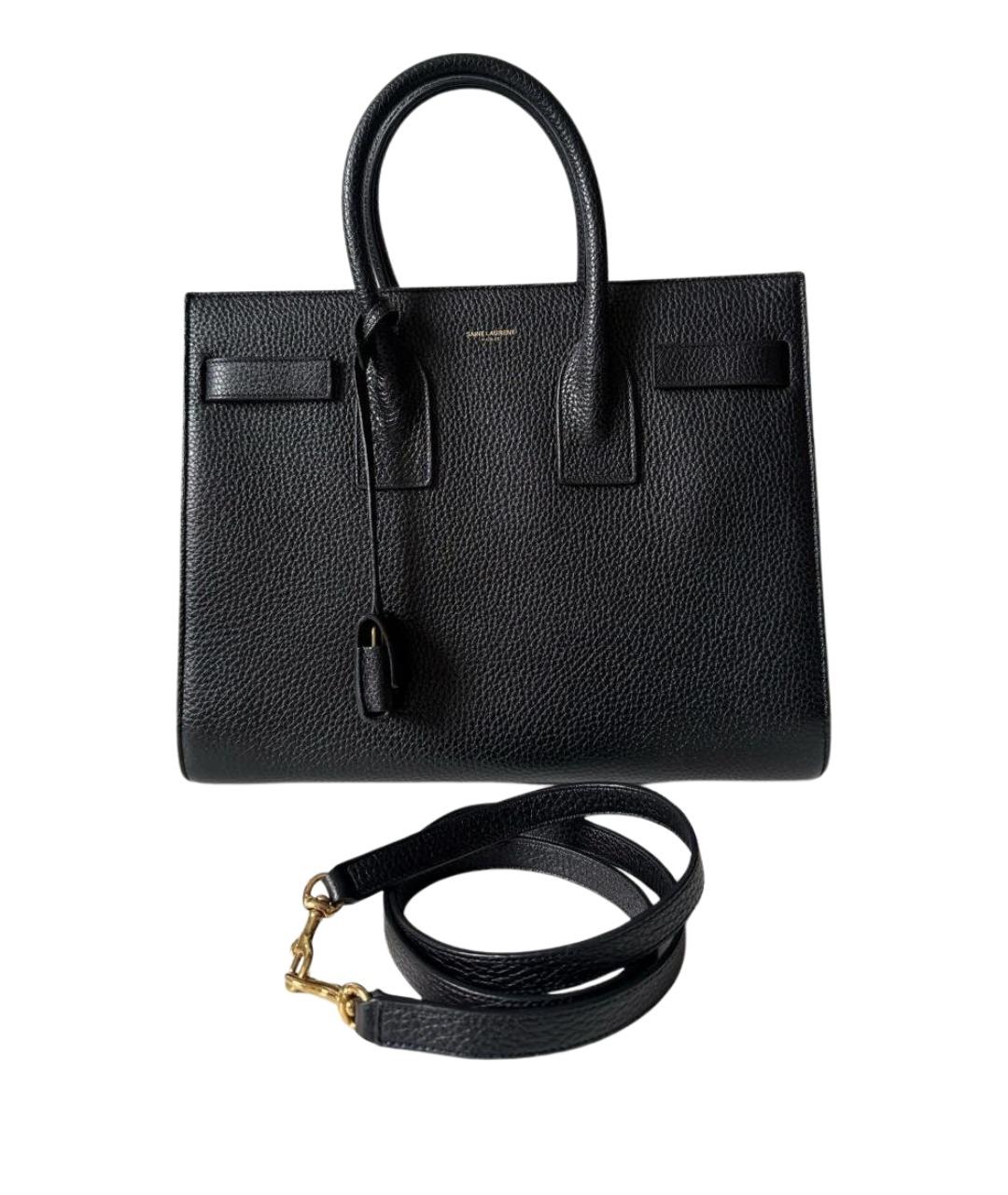 SAINT LAURENT Черная кожаная сумка тоут, фото 1