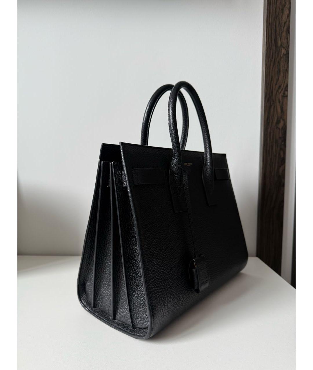 SAINT LAURENT Черная кожаная сумка тоут, фото 5