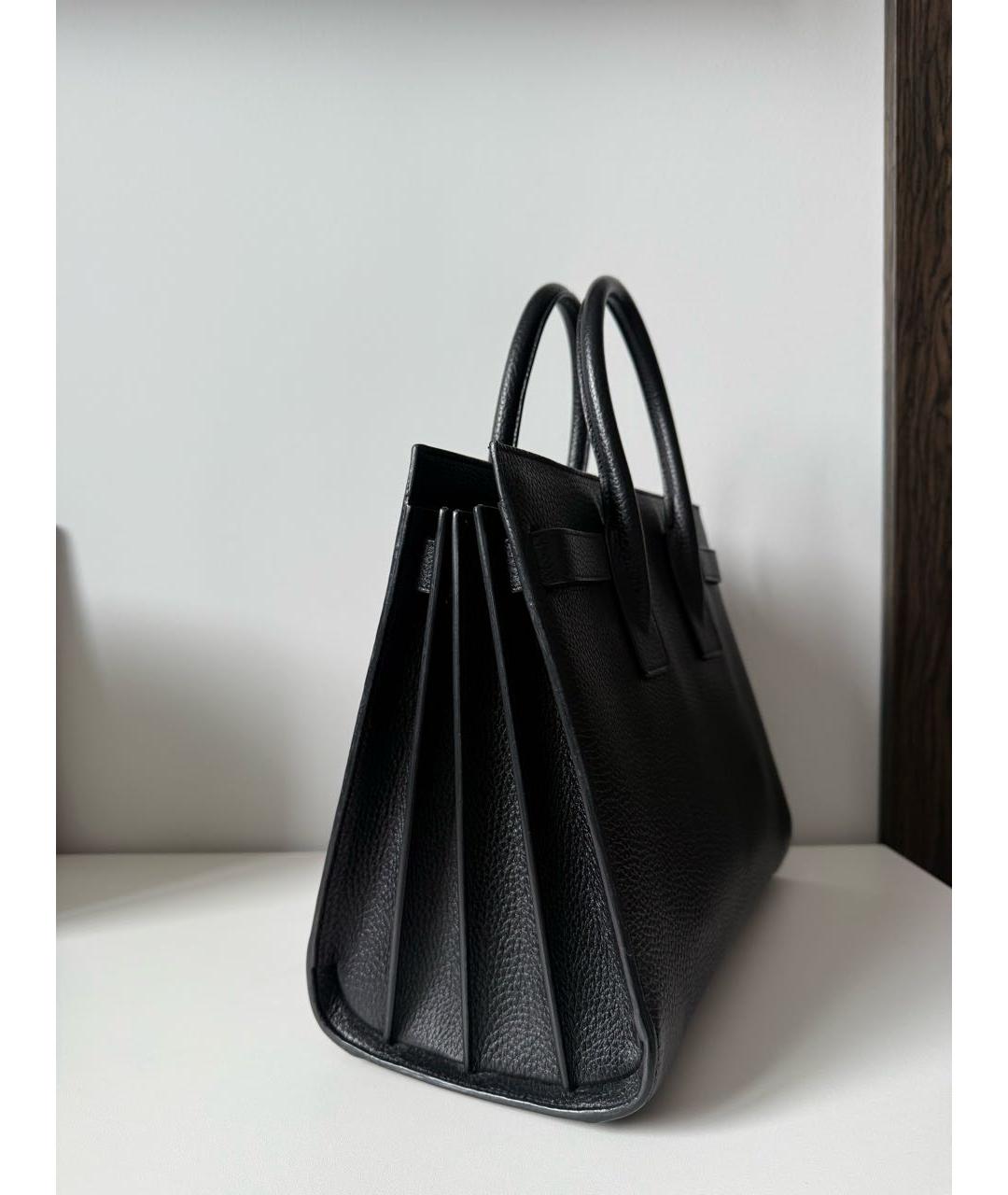 SAINT LAURENT Черная кожаная сумка тоут, фото 4