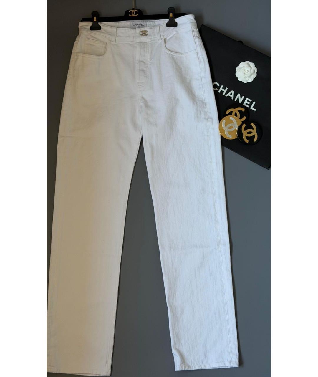CHANEL Белые хлопковые прямые джинсы, фото 3