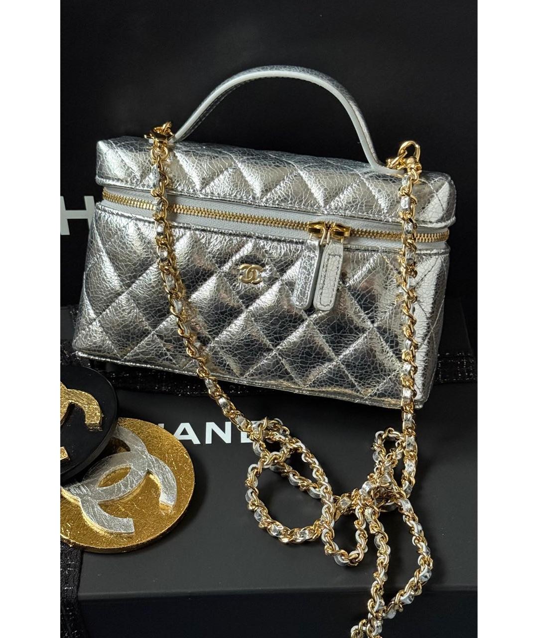 CHANEL Серебряная кожаная сумка через плечо, фото 3